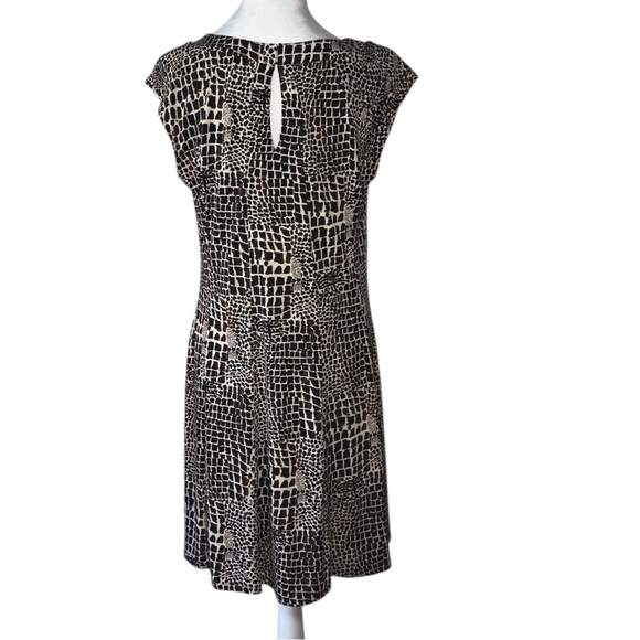 GABBY SKYE Size L A-Line Dress Brown Beige Animal Print Stretch Cap Sleeve - Picture 8 of 9